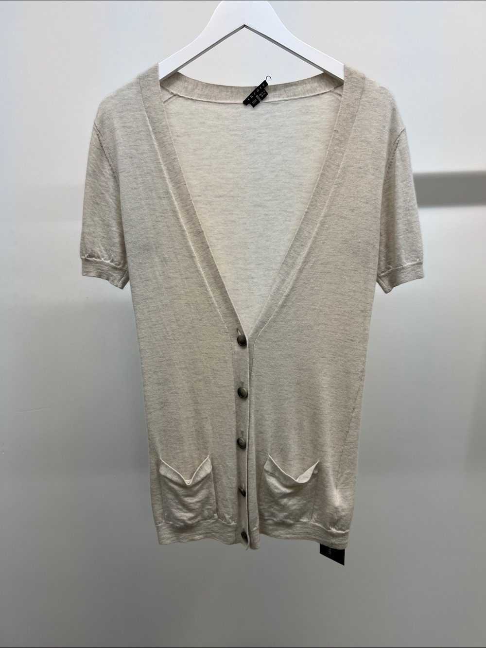 Theory Cream Short-Sleeve V-Neck Button Cardigan